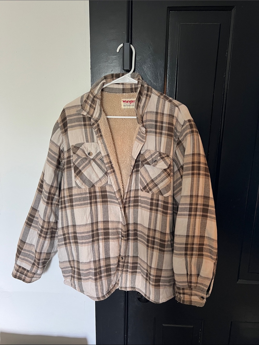 Wrangler Plaid Sherpa Jacket - Beige & Brown